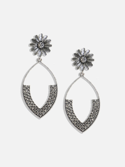 Silver Plated Stone Studded Drop Earrings