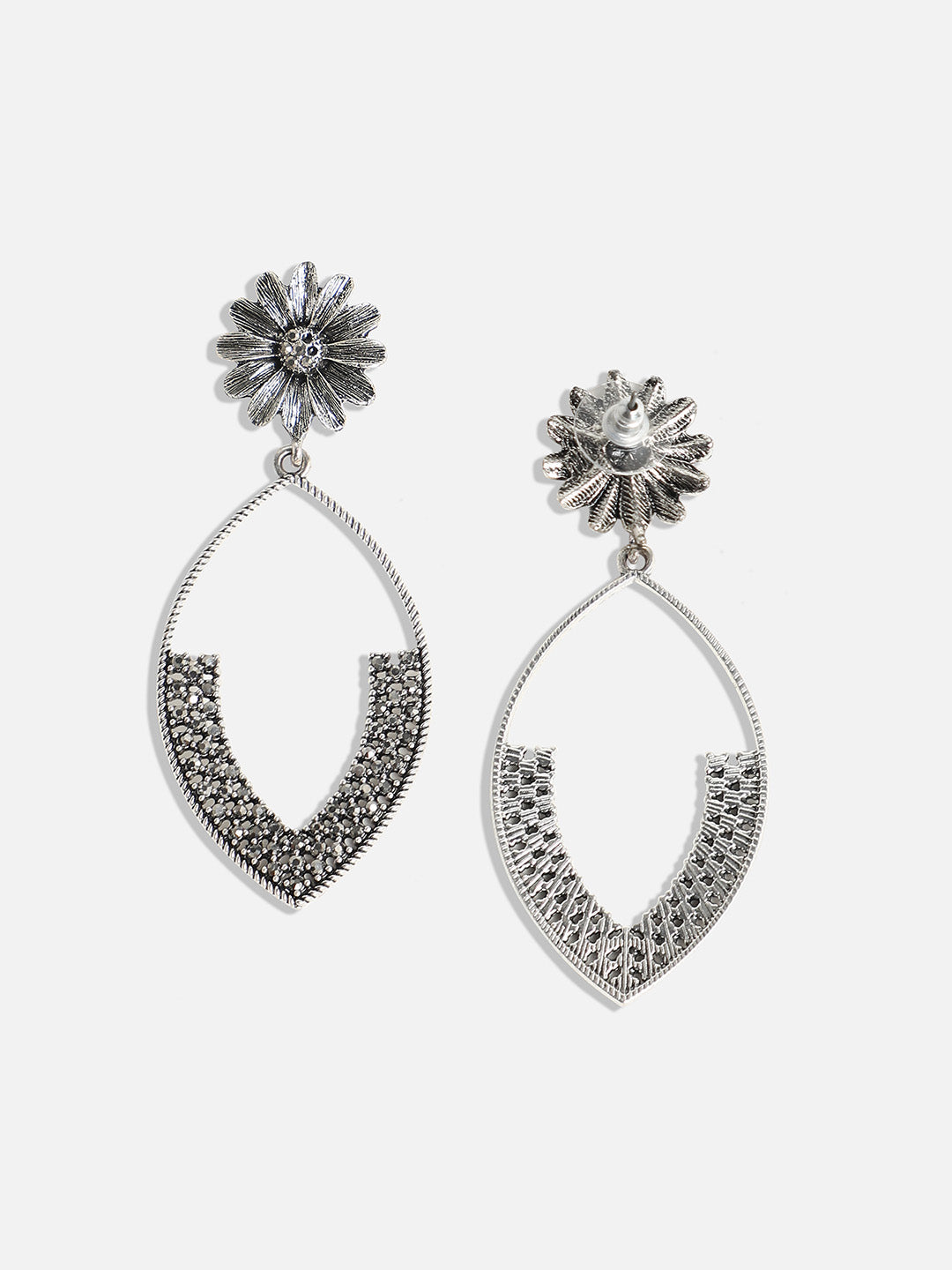 Silver Plated Stone Studded Drop Earrings