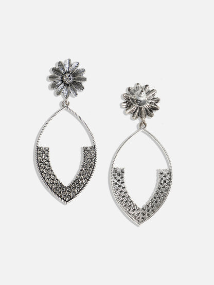 Silver Plated Stone Studded Drop Earrings
