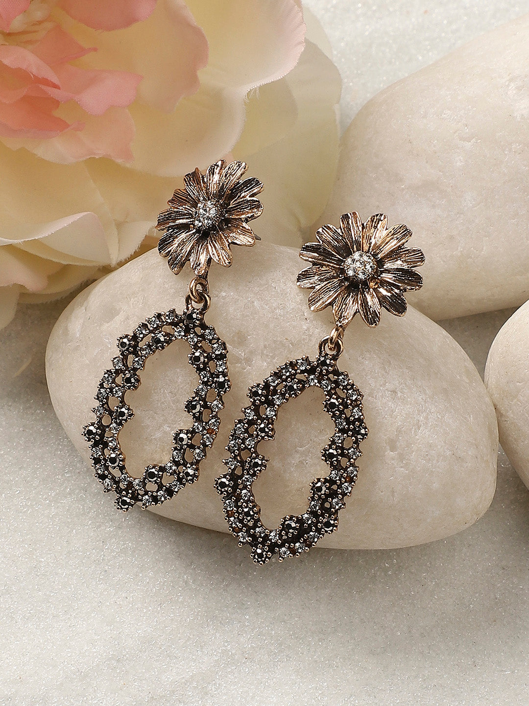 Gold-Plated Artificial Stones Contemporary Drop Earrings