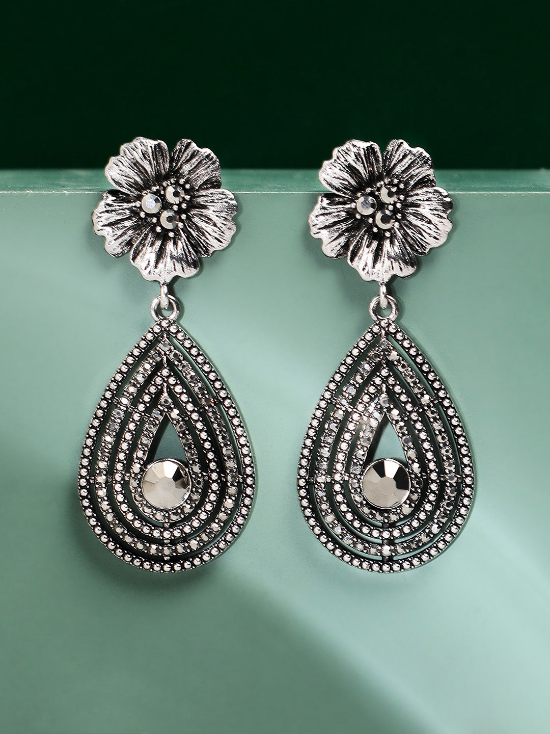 Silver-Toned Contemporary Drop Earrings