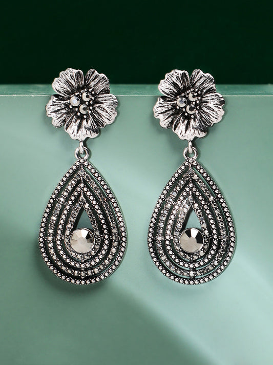 Silver-Toned Contemporary Drop Earrings