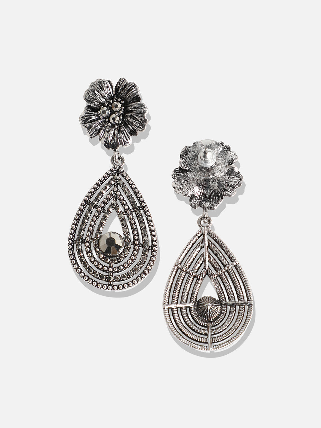 Silver-Toned Contemporary Drop Earrings