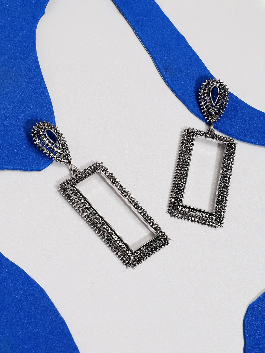 Silver-Toned Geometric Drop Earrings