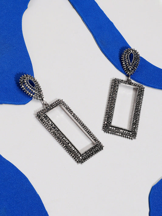 Silver-Toned Geometric Drop Earrings