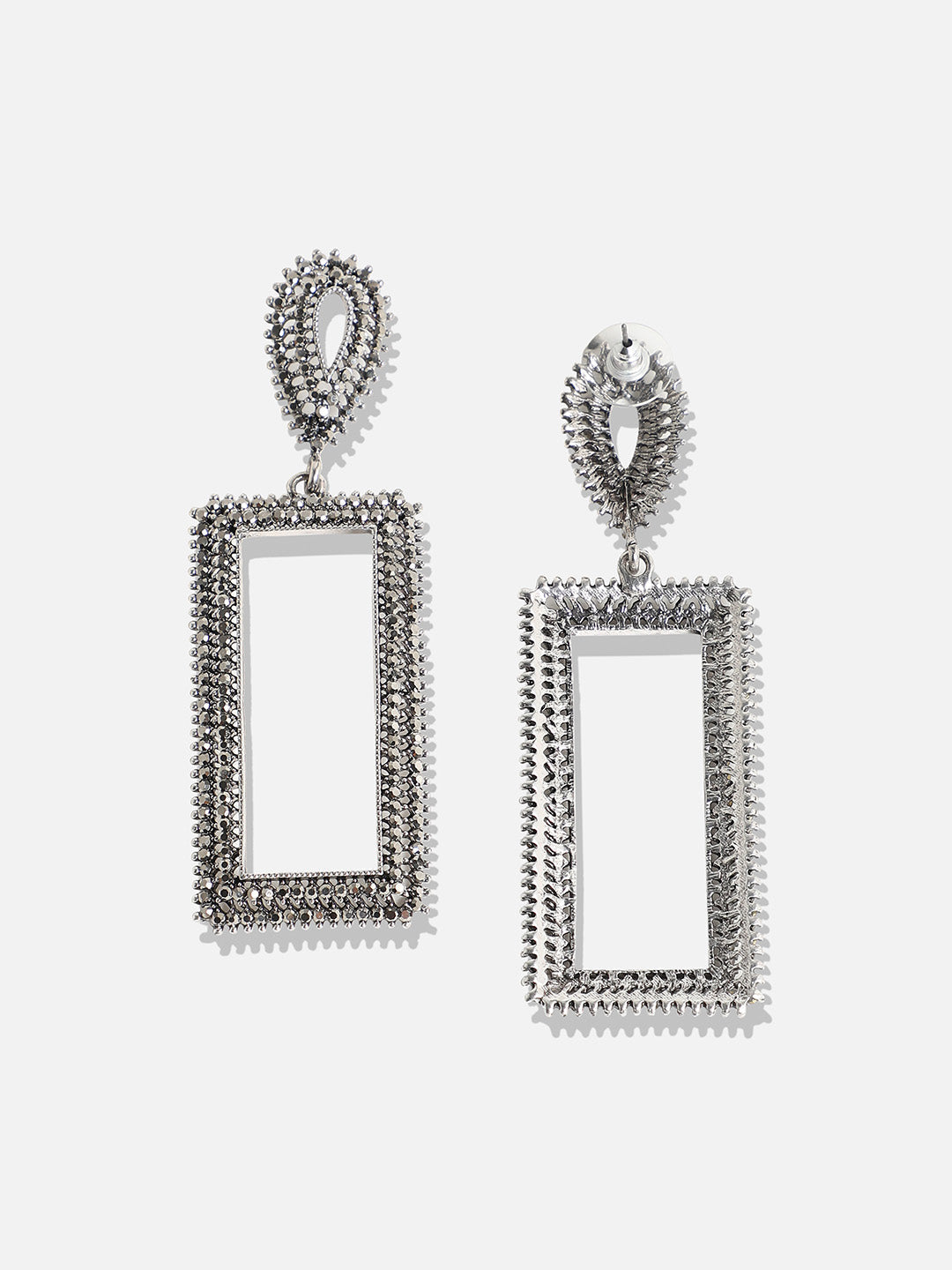 Silver-Toned Geometric Drop Earrings