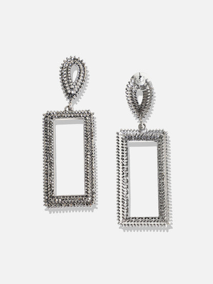 Silver-Toned Geometric Drop Earrings