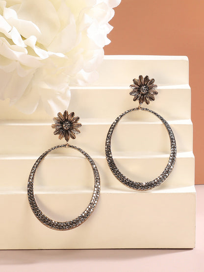 Gold-Plated Stone-Studded Contemporary Drop Earrings
