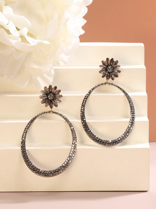 Gold-Plated Stone-Studded Contemporary Drop Earrings