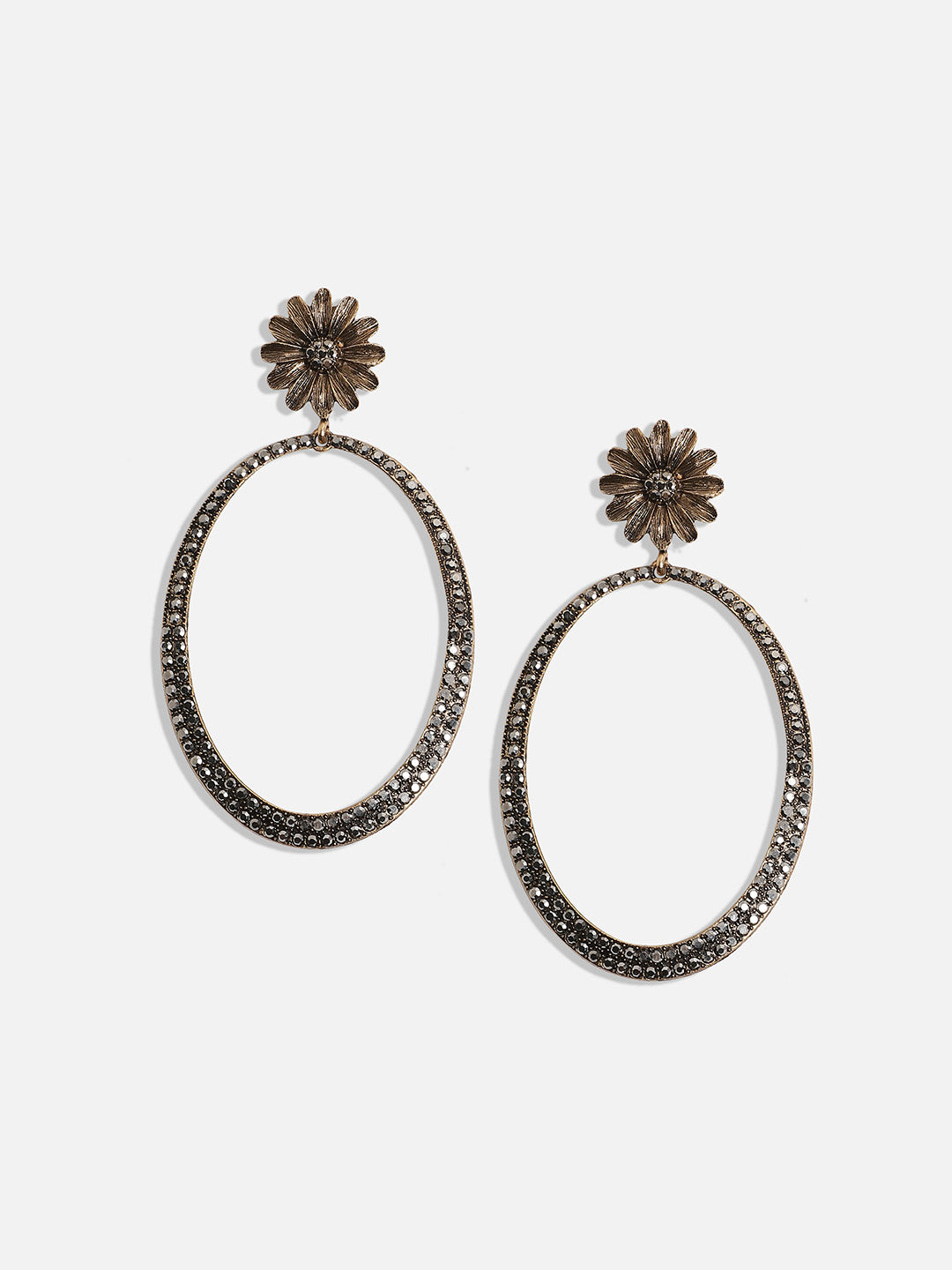 Gold-Plated Stone-Studded Contemporary Drop Earrings