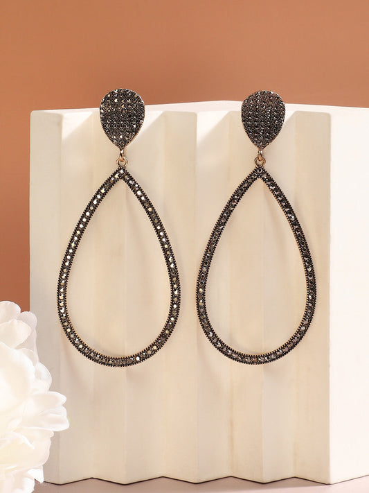 Silver Plated Crystals Studded Drop Earrings