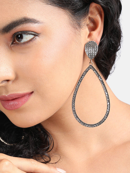 Silver Plated Crystals Studded Drop Earrings
