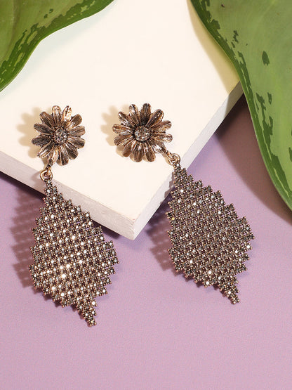 Gold-Plated Stone Studded Floral Drop Earrings