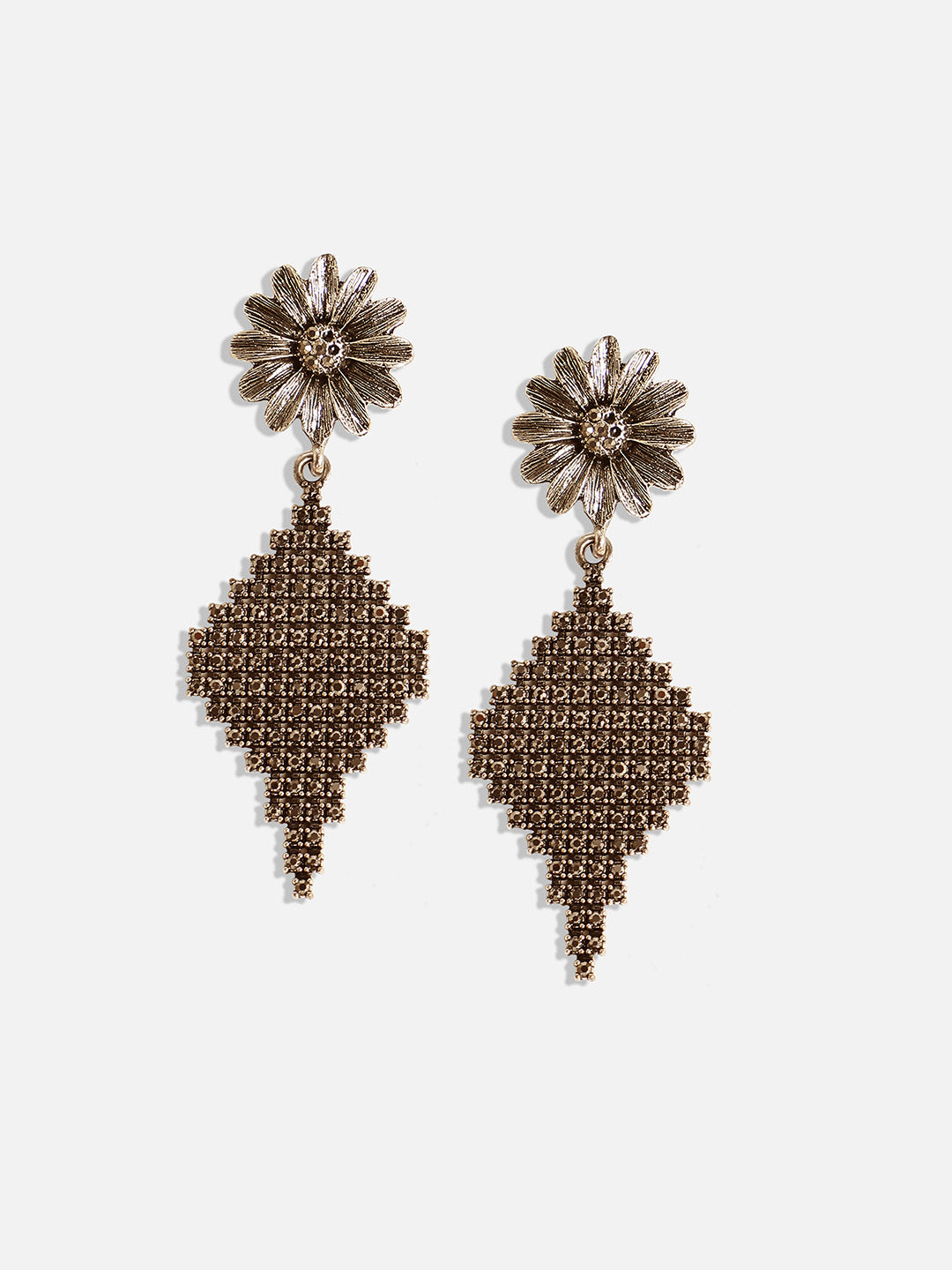 Gold-Plated Stone Studded Floral Drop Earrings