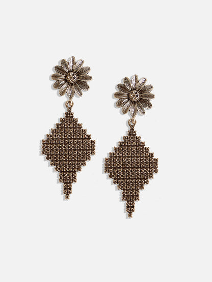 Gold-Plated Stone Studded Floral Drop Earrings