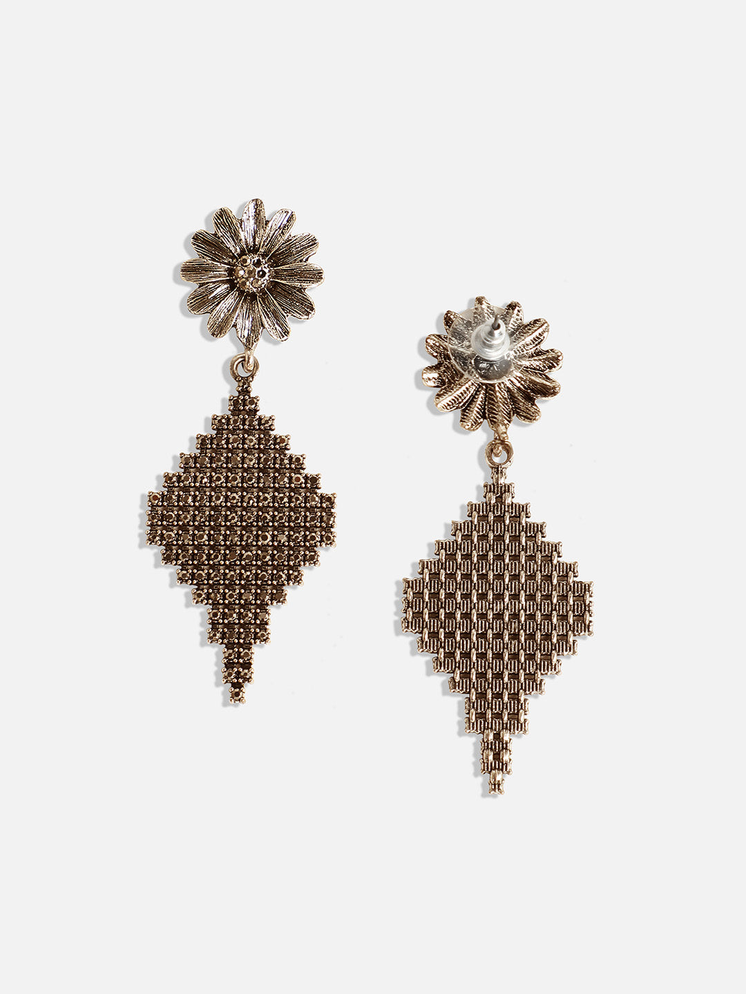Gold-Plated Stone Studded Floral Drop Earrings
