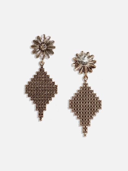 Gold-Plated Stone Studded Floral Drop Earrings