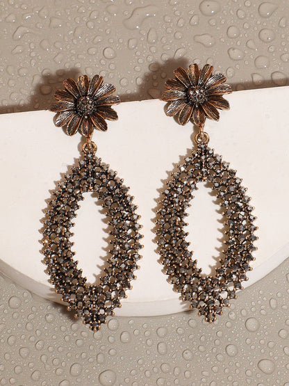 Gold-Plated Artificial Stones Contemporary Drop Earrings