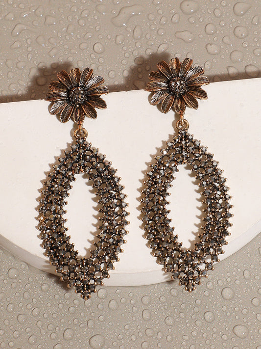 Gold-Plated Artificial Stones Contemporary Drop Earrings