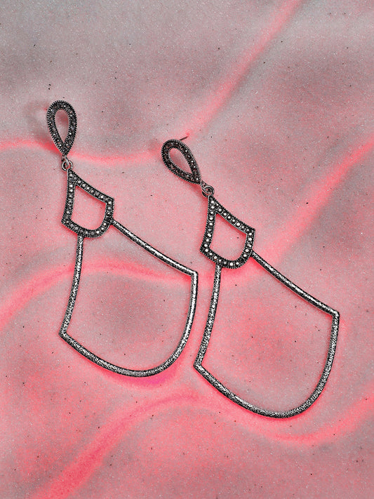Silver-Plated Stone-Studded Contemporary Drop Earrings