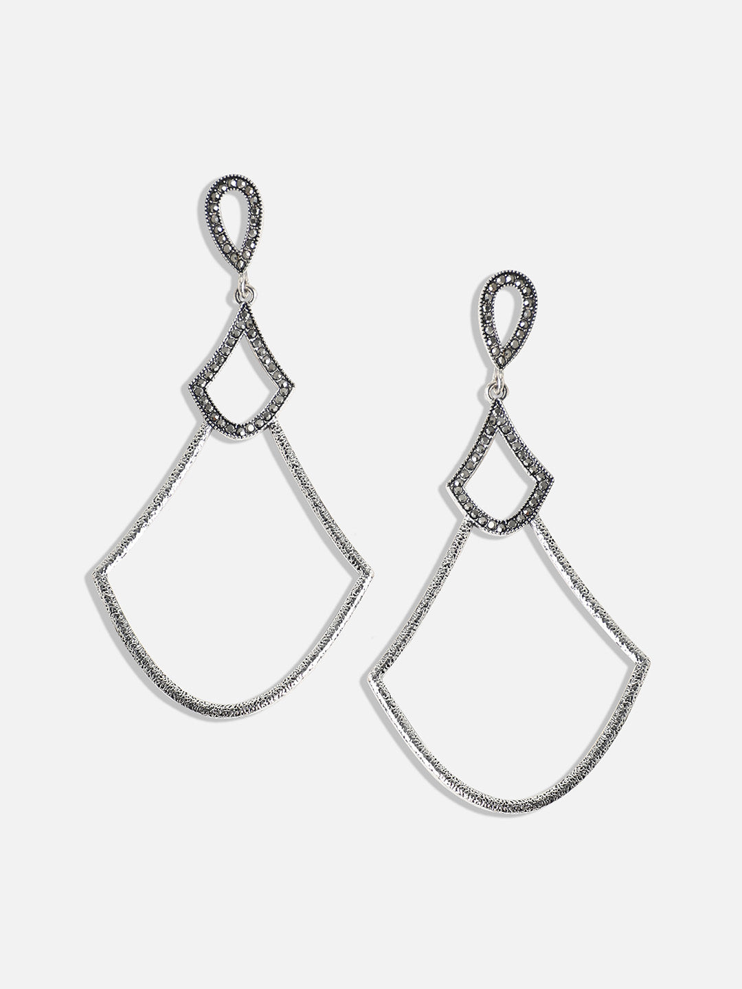 Silver-Plated Stone-Studded Contemporary Drop Earrings