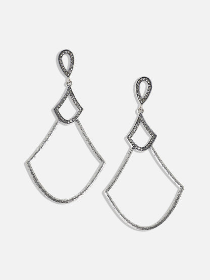 Silver-Plated Stone-Studded Contemporary Drop Earrings
