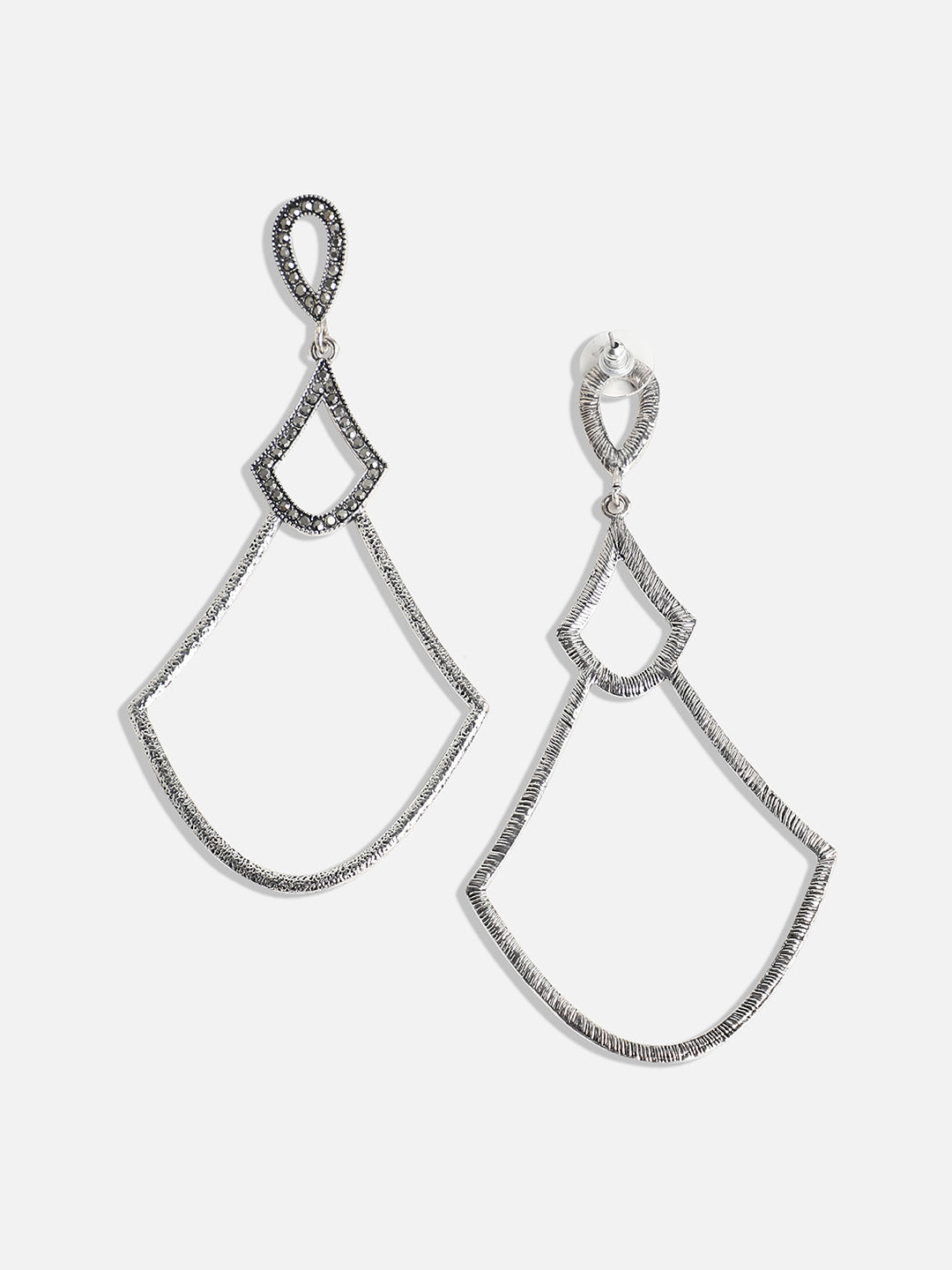 Silver-Plated Stone-Studded Contemporary Drop Earrings