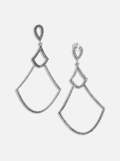 Silver-Plated Stone-Studded Contemporary Drop Earrings