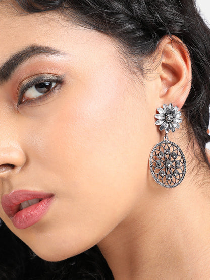 Silver-Plated Contemporary Drop Earrings