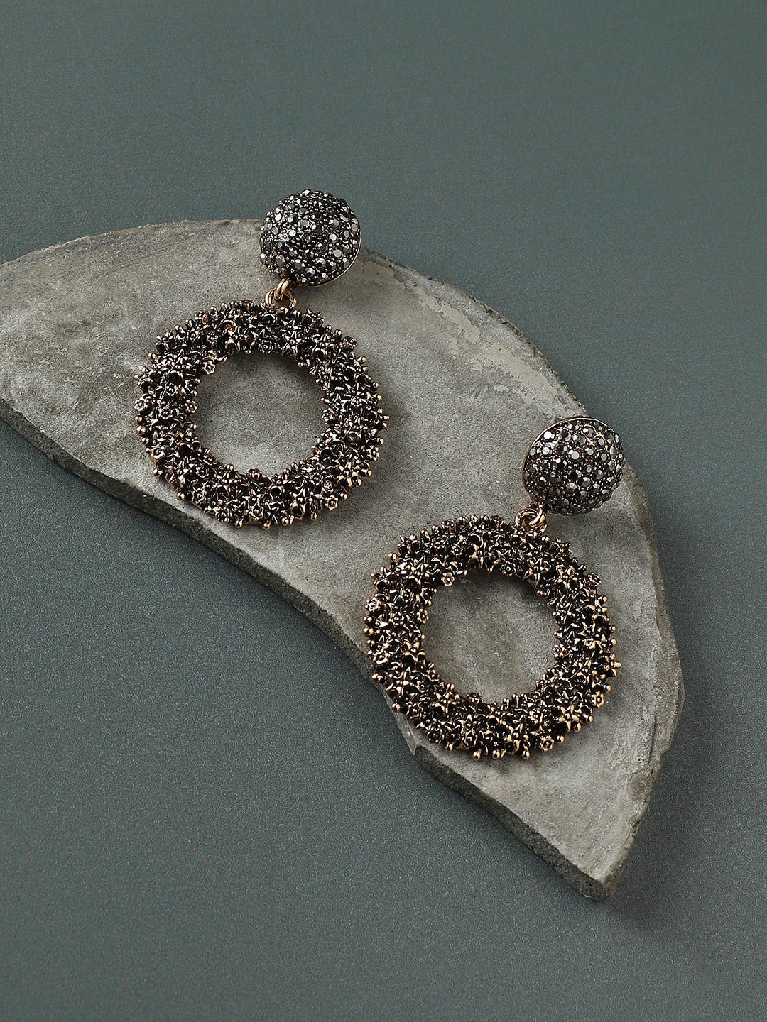 Gold-Plated Stone-Studded Circular Drop Earrings