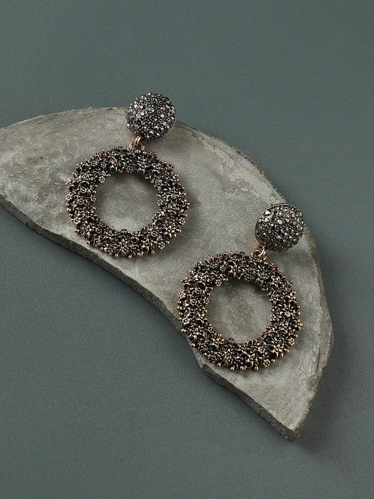 Gold-Plated Stone-Studded Circular Drop Earrings