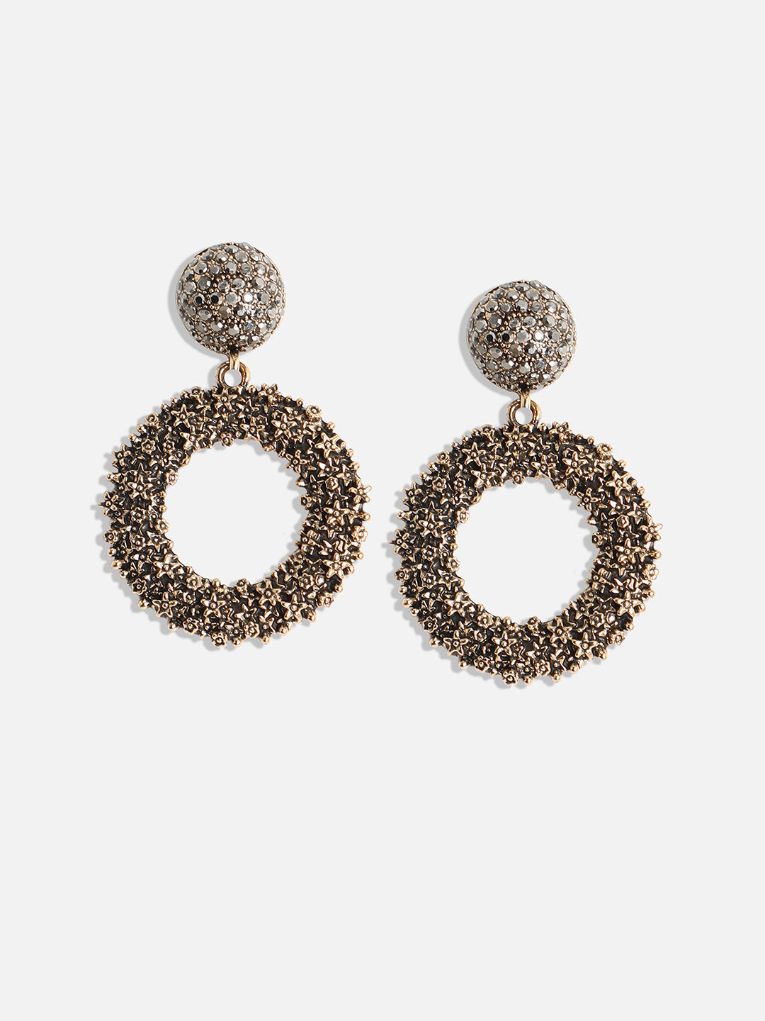 Gold-Plated Stone-Studded Circular Drop Earrings