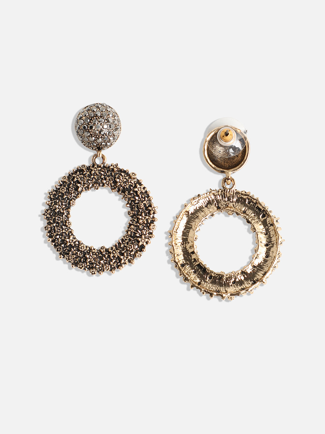 Gold-Plated Stone-Studded Circular Drop Earrings