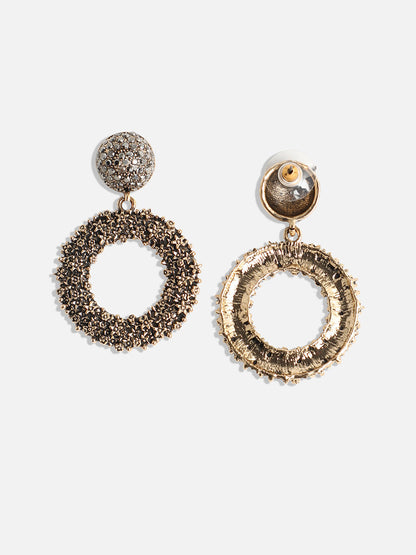 Gold-Plated Stone-Studded Circular Drop Earrings
