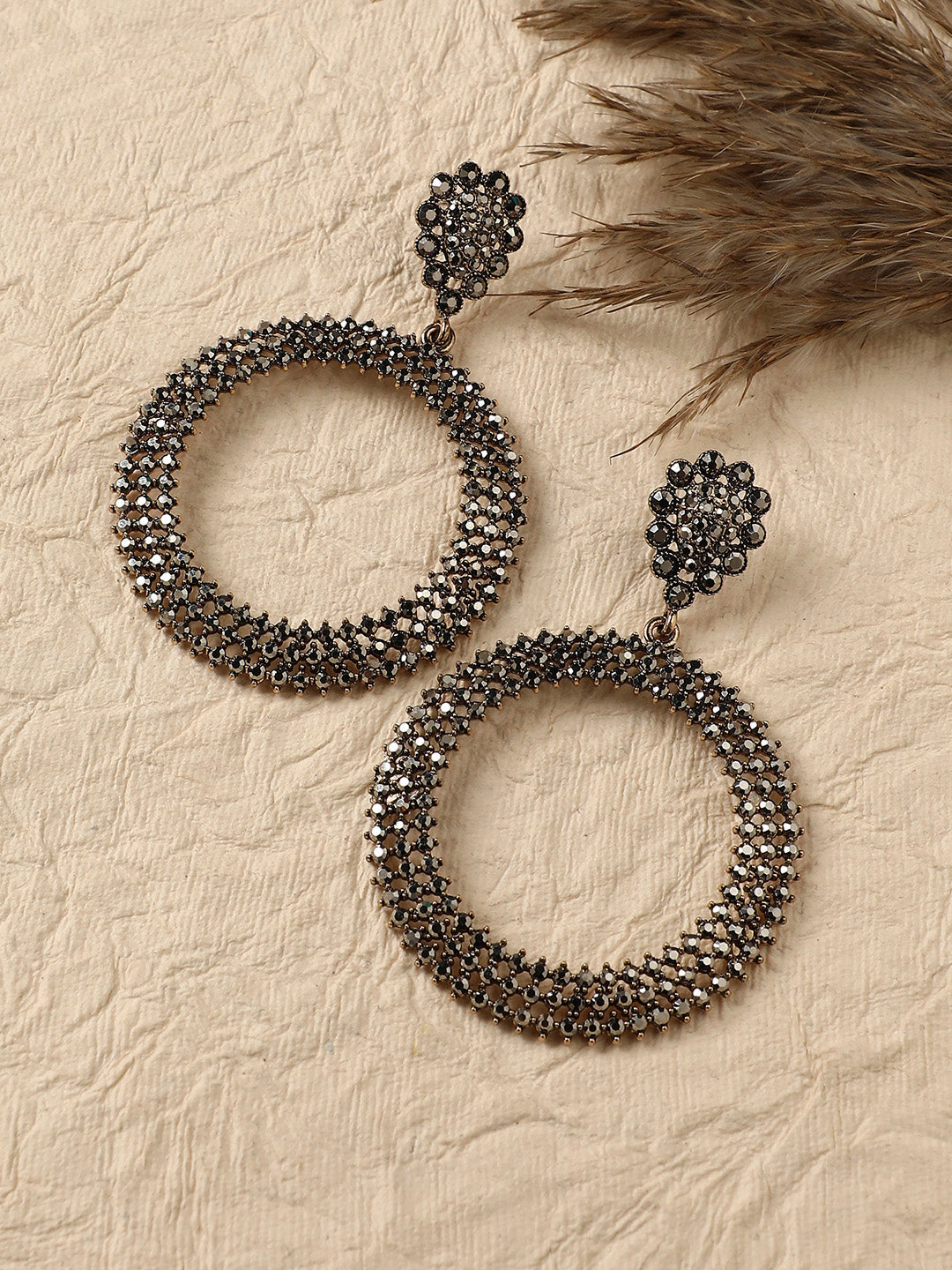 Gold-Plated Circular Stone Studded Drop Earrings
