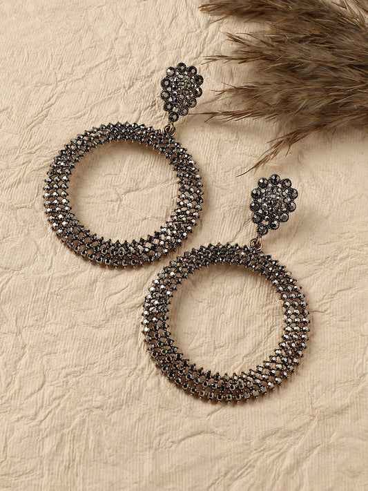 Gold-Plated Circular Stone Studded Drop Earrings
