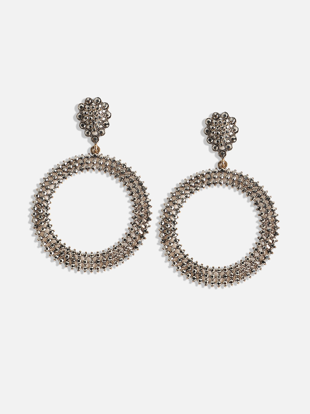 Gold-Plated Circular Stone Studded Drop Earrings