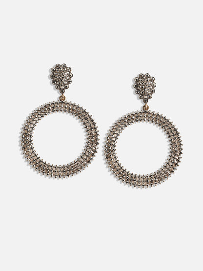 Gold-Plated Circular Stone Studded Drop Earrings