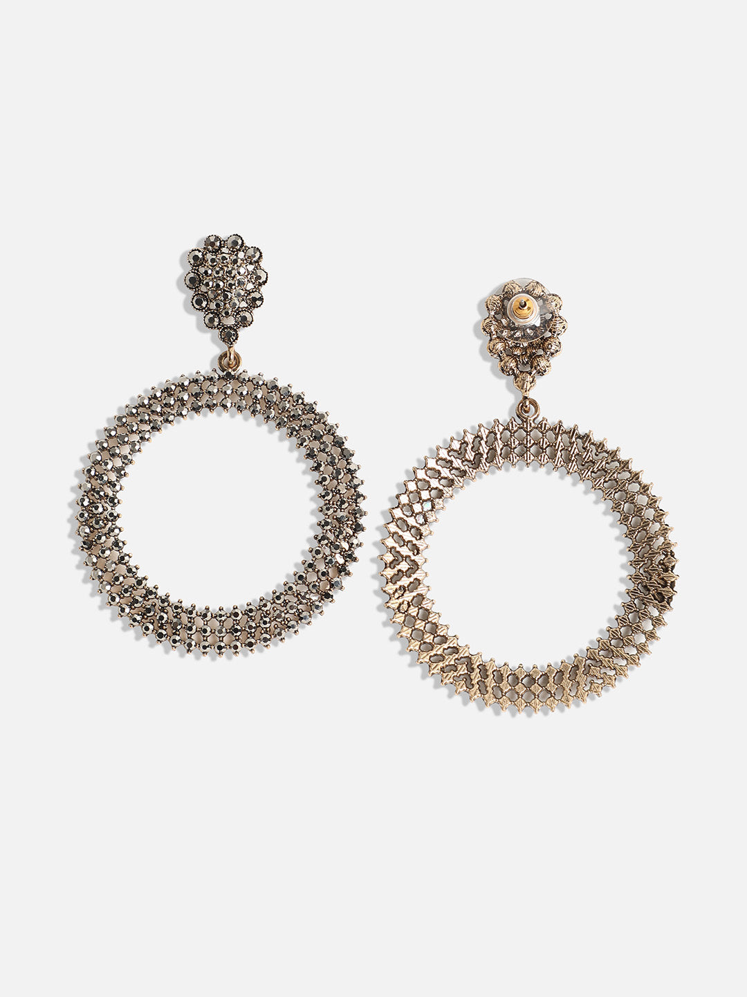 Gold-Plated Circular Stone Studded Drop Earrings