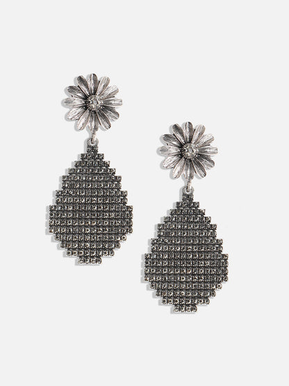Silver-Plated Stone-Studded Teardrop-Shaped Drop Earrings