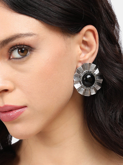 Silver Plated Stone Studded Studs Earrings