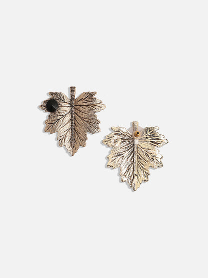 Gold-Plated Stone Studded Leaf Shaped Stud Earrings