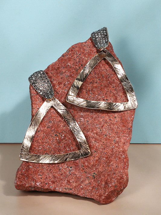 Gold-Plated Stone Studded Geometric Shaped Drop Earrings