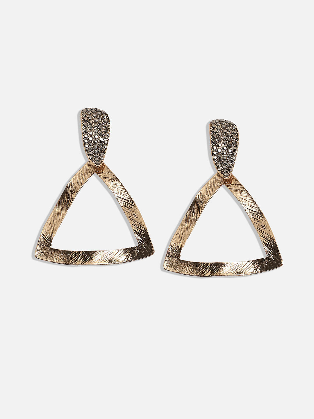 Gold-Plated Stone Studded Geometric Shaped Drop Earrings