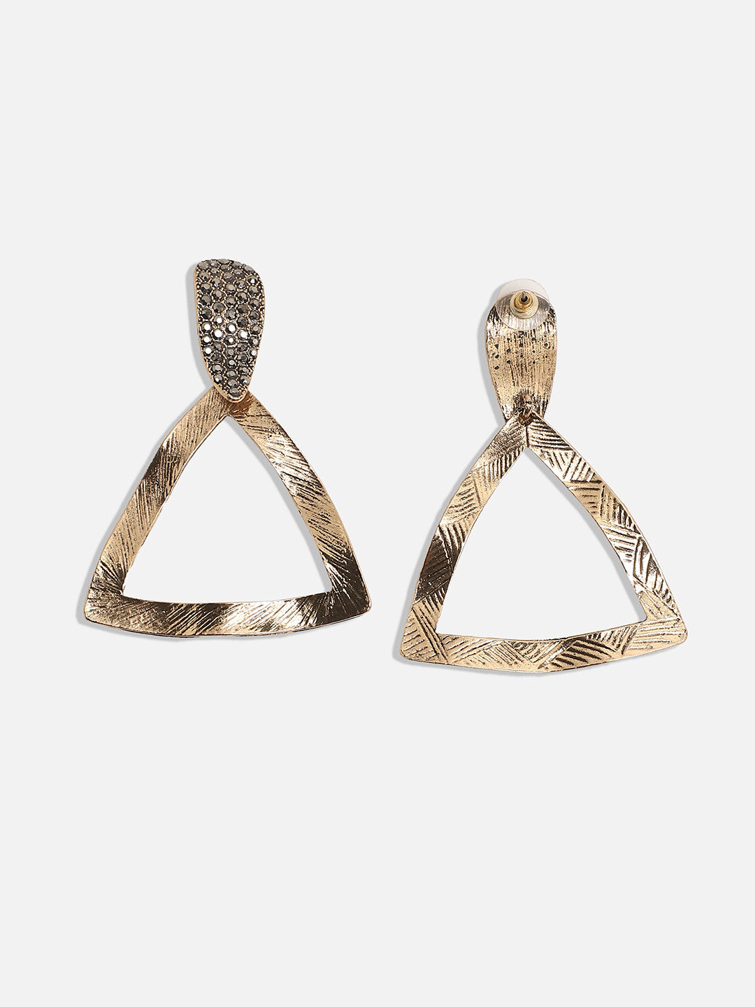 Gold-Plated Stone Studded Geometric Shaped Drop Earrings