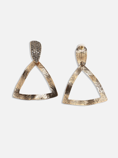 Gold-Plated Stone Studded Geometric Shaped Drop Earrings