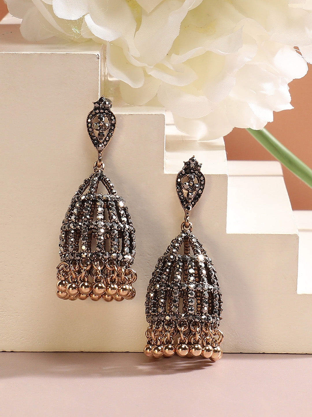 Gold-Plated Stone-Studded Dome-Shaped Jhumkas