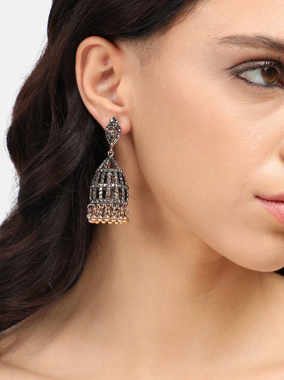 Gold-Plated Stone-Studded Dome-Shaped Jhumkas