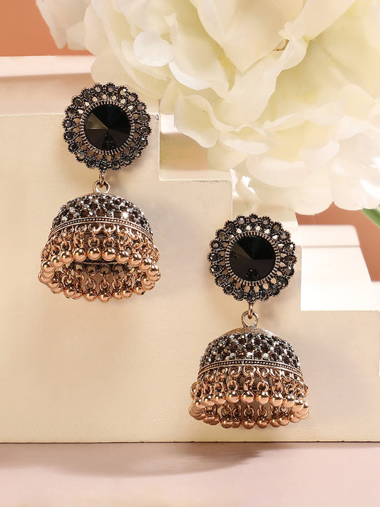 Gold-Plated Artificial Stones Contemporary Jhumkas