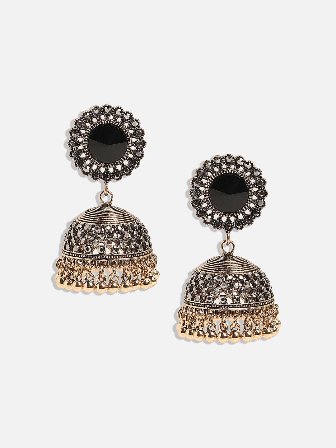 Gold-Plated Artificial Stones Contemporary Jhumkas